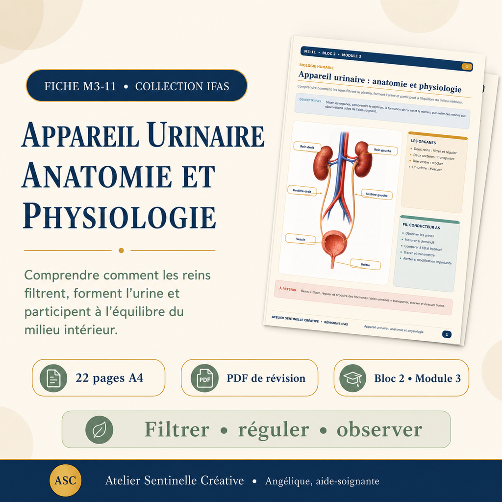 Fiche pédagogique « Appareil urinaire : anatomie et physiologie » avec schéma rénal