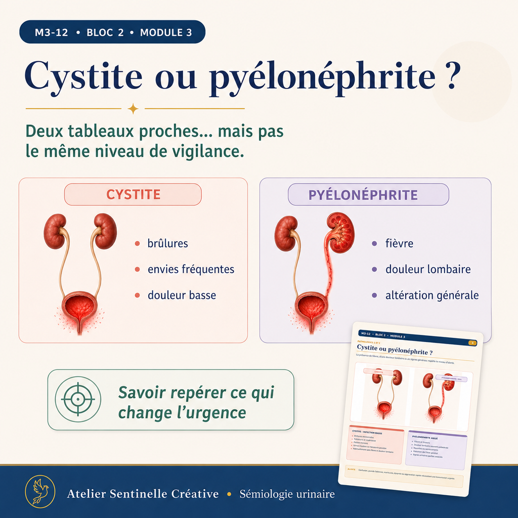 Fiche de révision : cystite ou pyélonéphrite, comparaison des symptômes et repères
