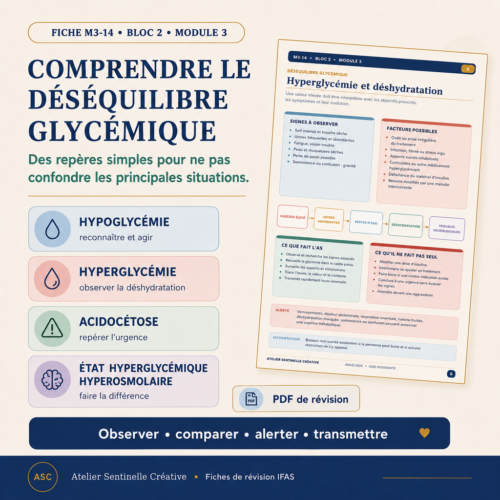 Fiche « Comprendre le déséquilibre glycémique » : hypo, hyperglycémie, acidocétose