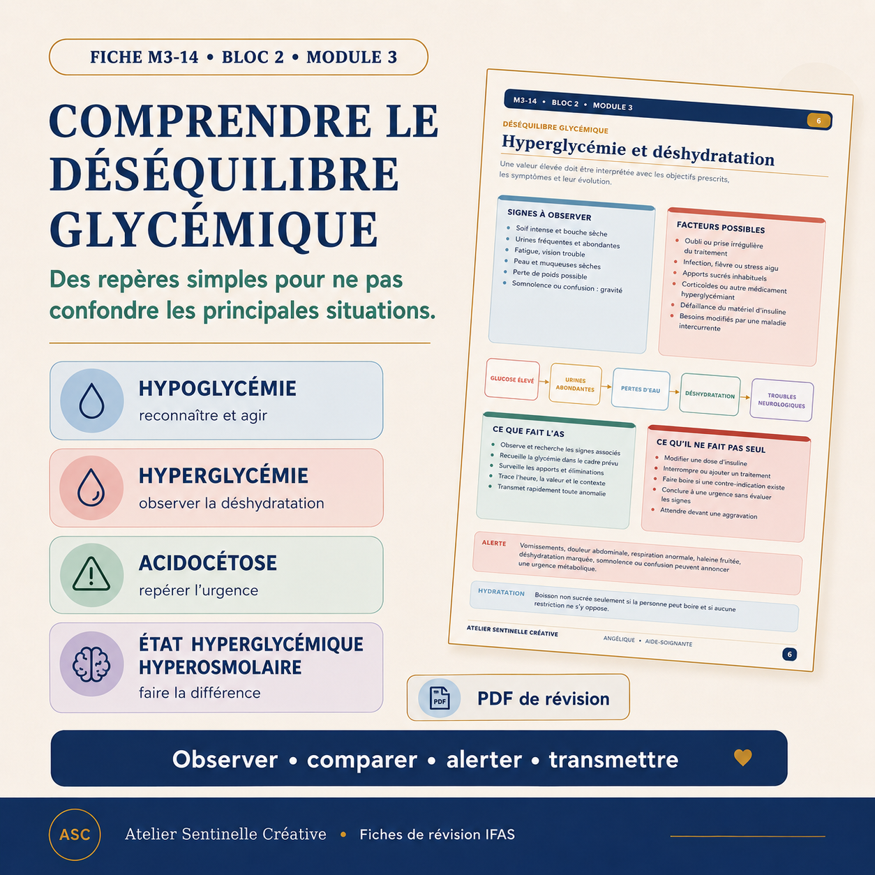 Fiche « Comprendre le déséquilibre glycémique » : hypo, hyperglycémie, acidocétose