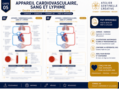 Carte anatomie IFAS — L’appareil cardiovasculaire, sang et lymphe : double circulation et composition du sang