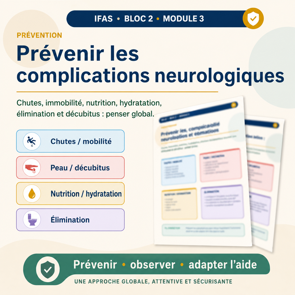 Module « Prévenir les complications neurologiques » avec puces et pictogrammes d’aide