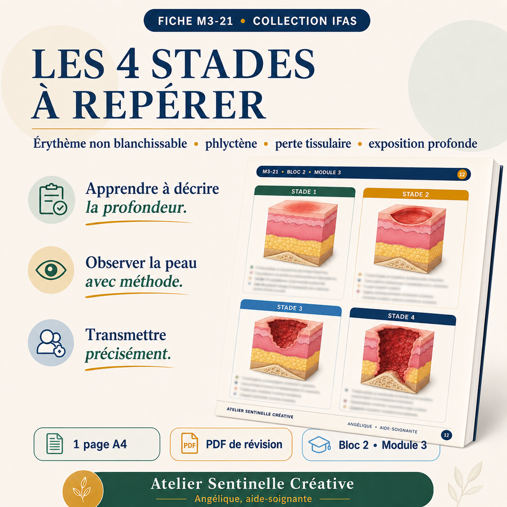 Livret « Les 4 stades à repérer » avec vignettes par stade de l’escarre.