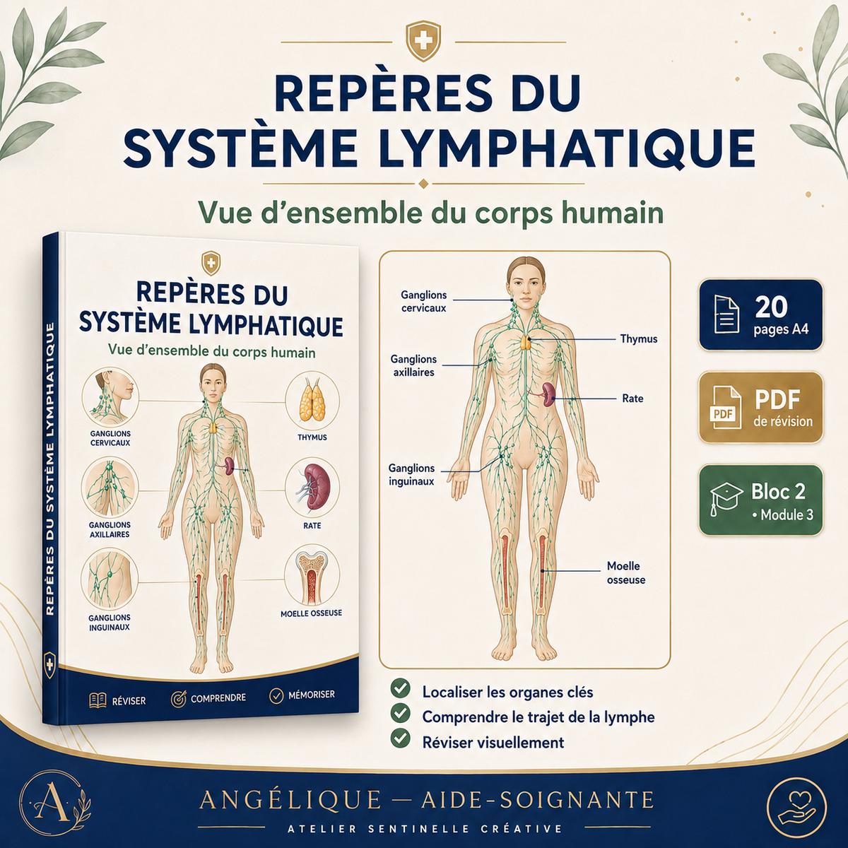 Livre « Repères du système lymphatique » : vue d’ensemble du corps humain, schéma d’organes