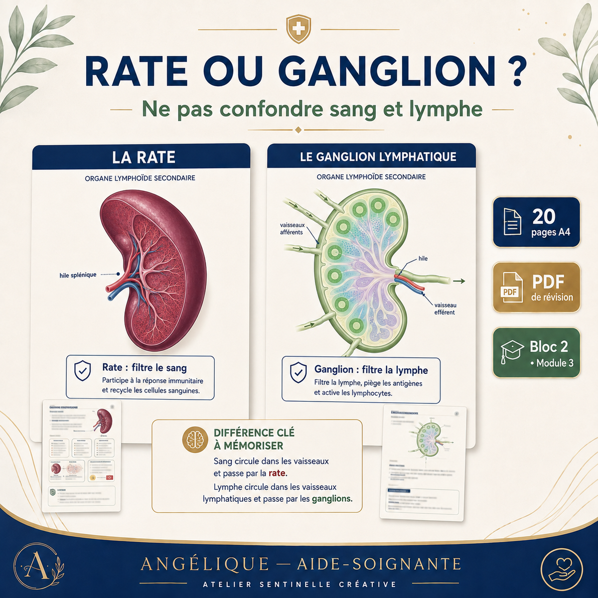 Livre « Rate ou ganglion ? » : organes lymphoïdes et filtre de la lymphe, pages explicatives