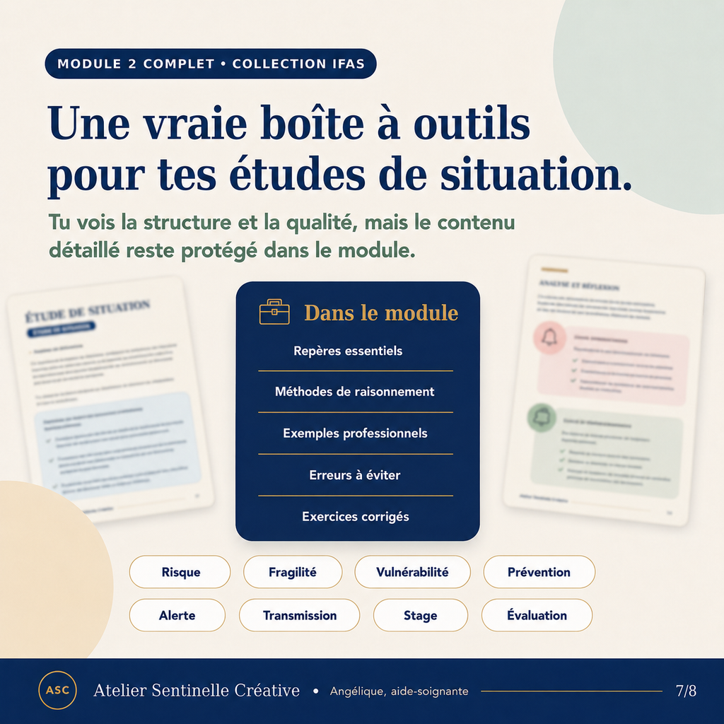 Module IFAS : aperçu “boîte à outils” avec cartes “Repères essentiels”, exercices et mots-clés