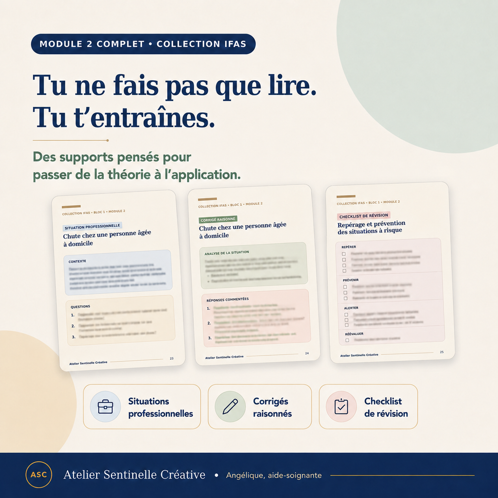 Module IFAS : supports de lecture avec pages d’exemples, “Situations”, “Corrigés” et checklist