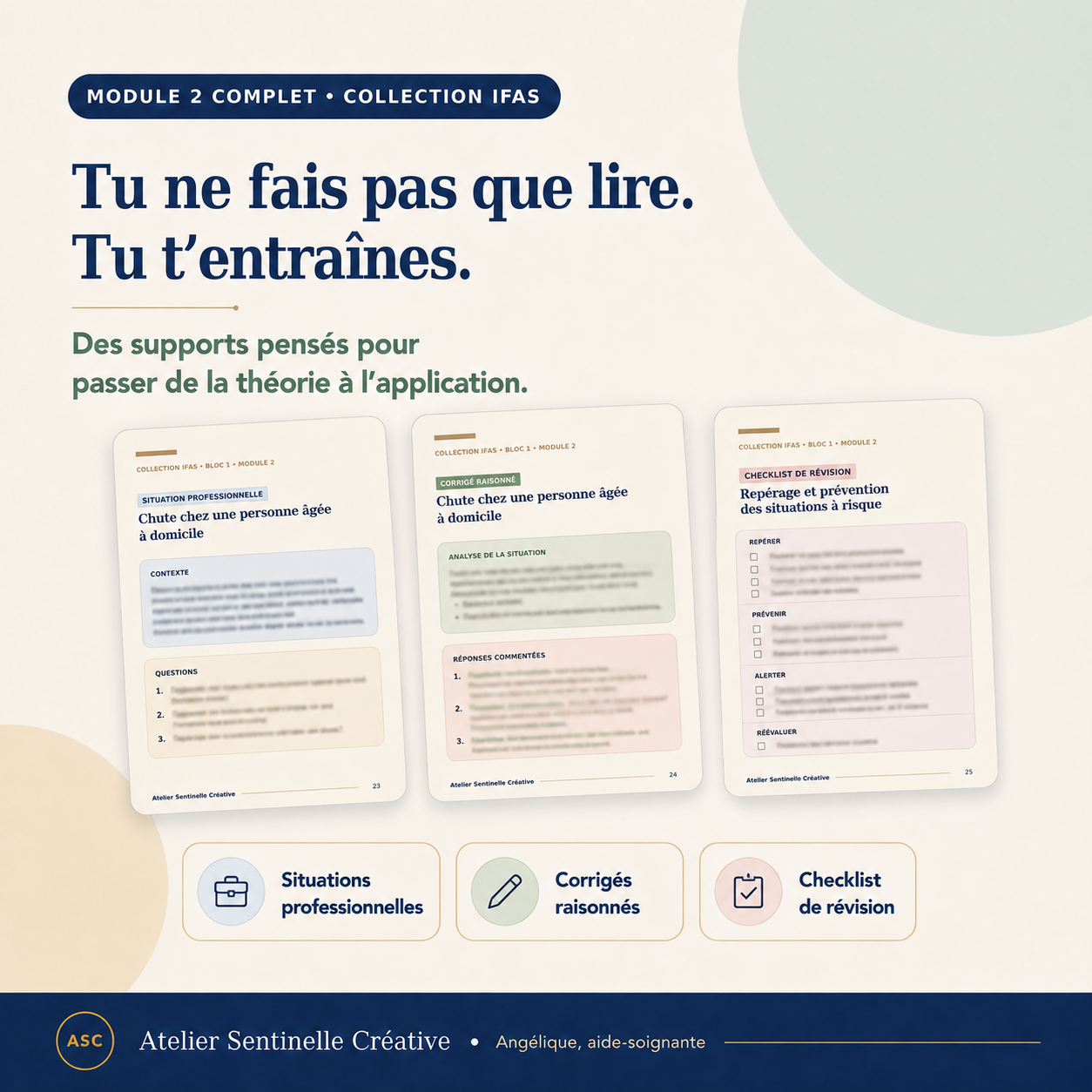 Module IFAS : supports de lecture avec pages d’exemples, “Situations”, “Corrigés” et checklist