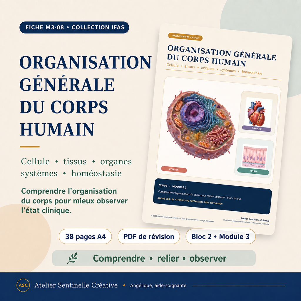 Fiche de révision IFAS «Organisation générale du corps humain», 38 pages A4, bloc 2 module 3