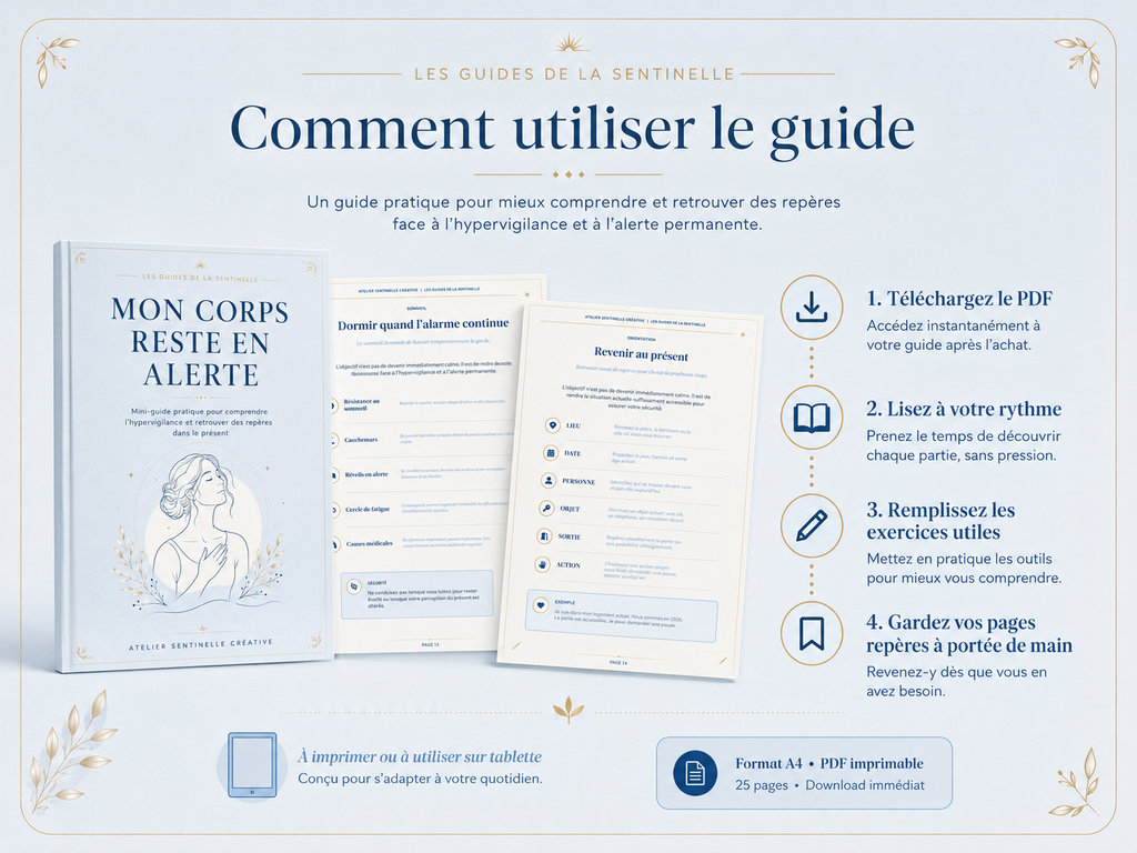 Guide « Mon corps reste en alerte » : étapes et aperçu de pages pour utiliser le PDF