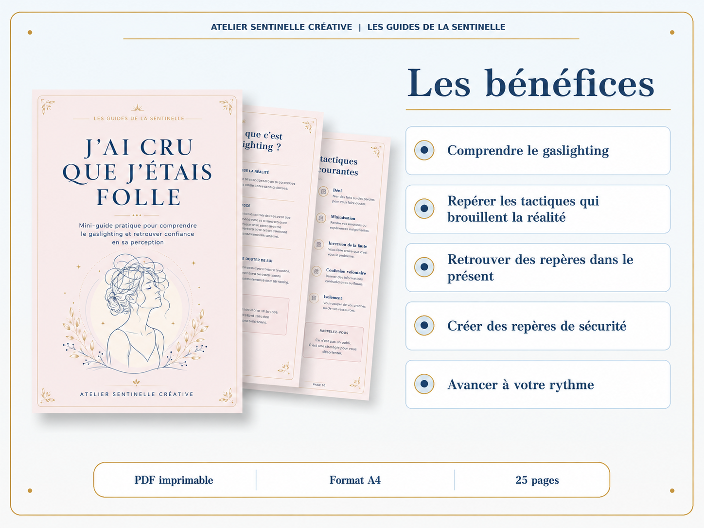 Guide imprimable : couverture rose et section « Les bénéfices » avec puces