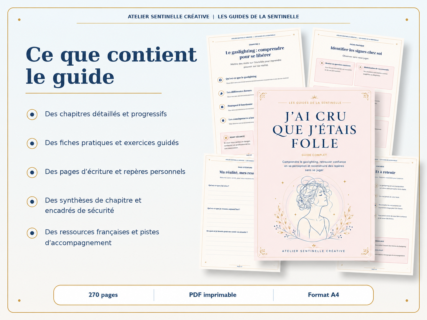 Guide d’atelier avec couverture rose et pages intérieures, liste des chapitres et exercices.