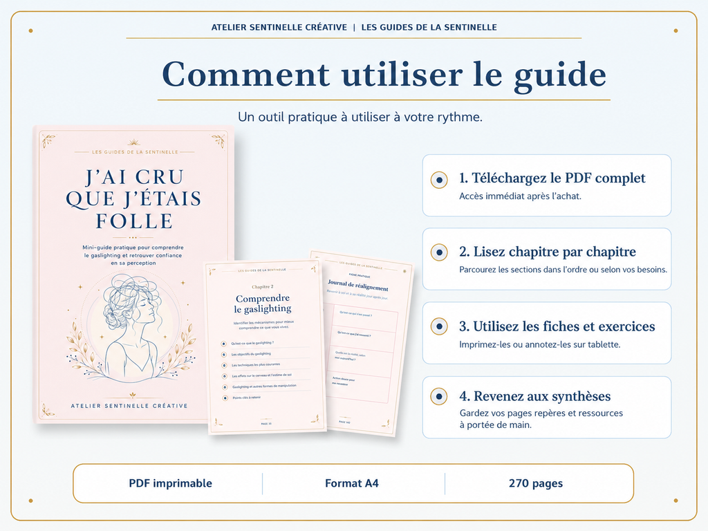 Guide d’atelier A4 avec mode d’emploi, étapes de téléchargement et pages intérieures.