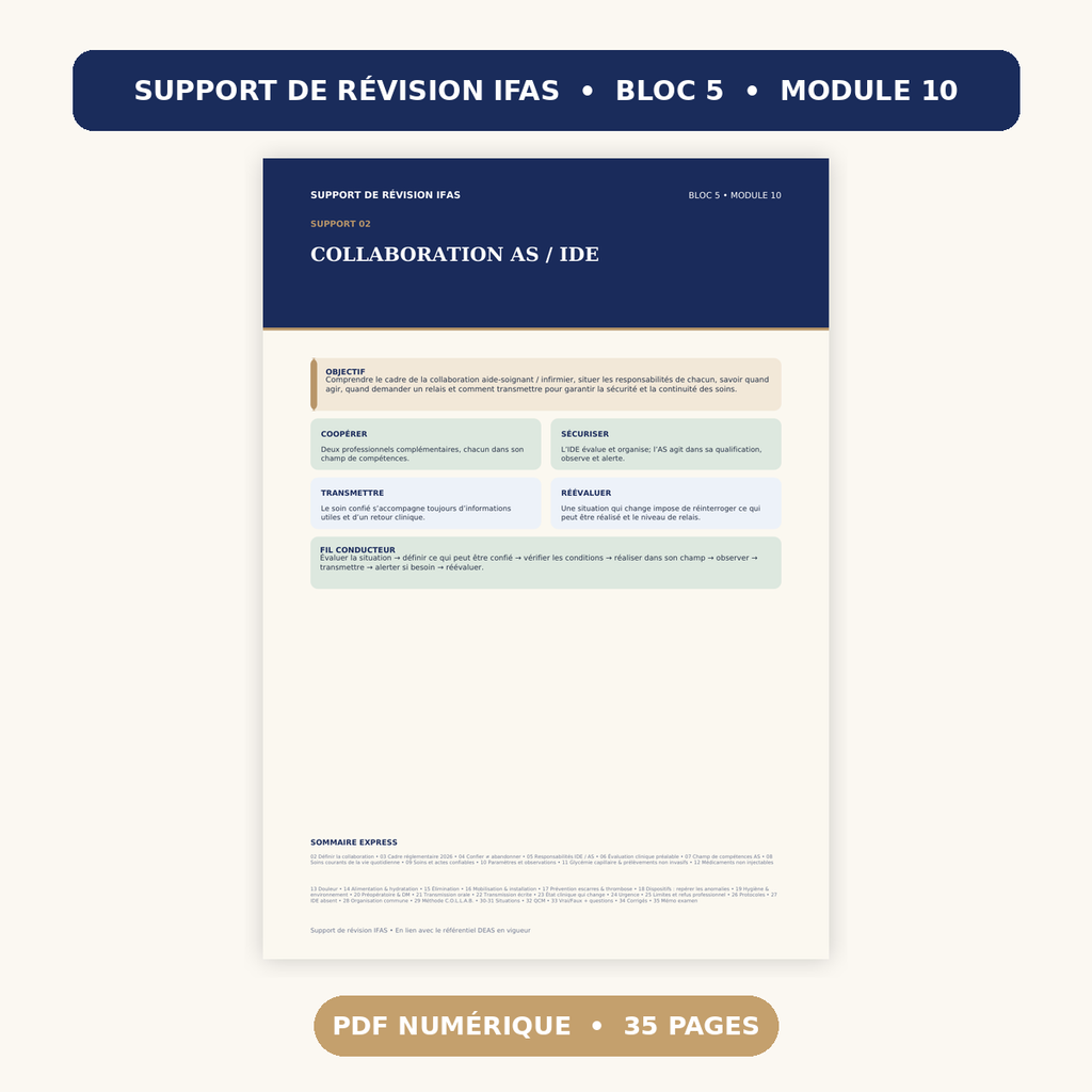 Support de révision IFAS en PDF numérique, titre bleu : collaboration AS/IDE.