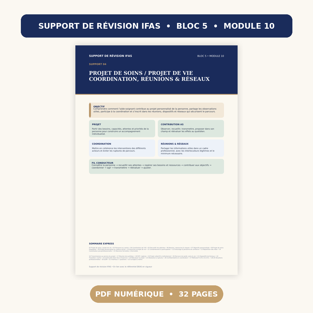 Support de révision IFAS Bloc 5 Module 10, projet de soins et coordination, PDF