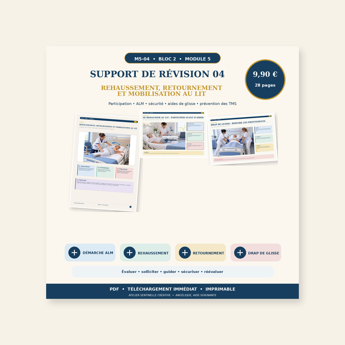Support IFAS M5-04 — Rehaussement, retournement et mobilisation au lit