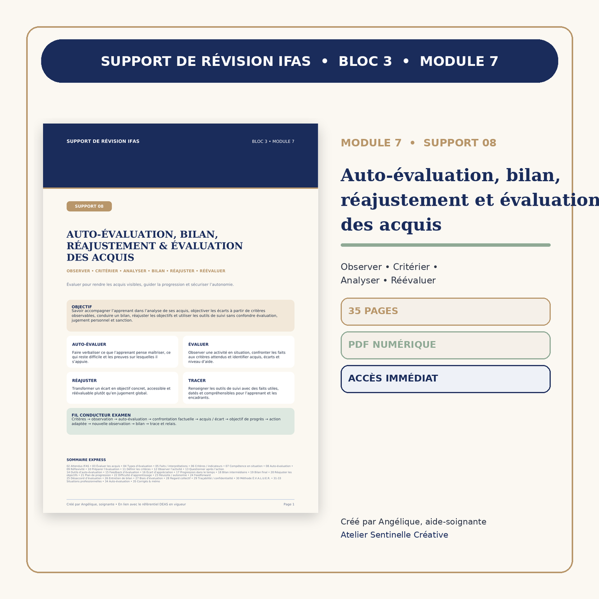 Support IFAS « Auto-évaluation, bilan, réajustement et évaluation des acquis » : PDF, 35 pages.