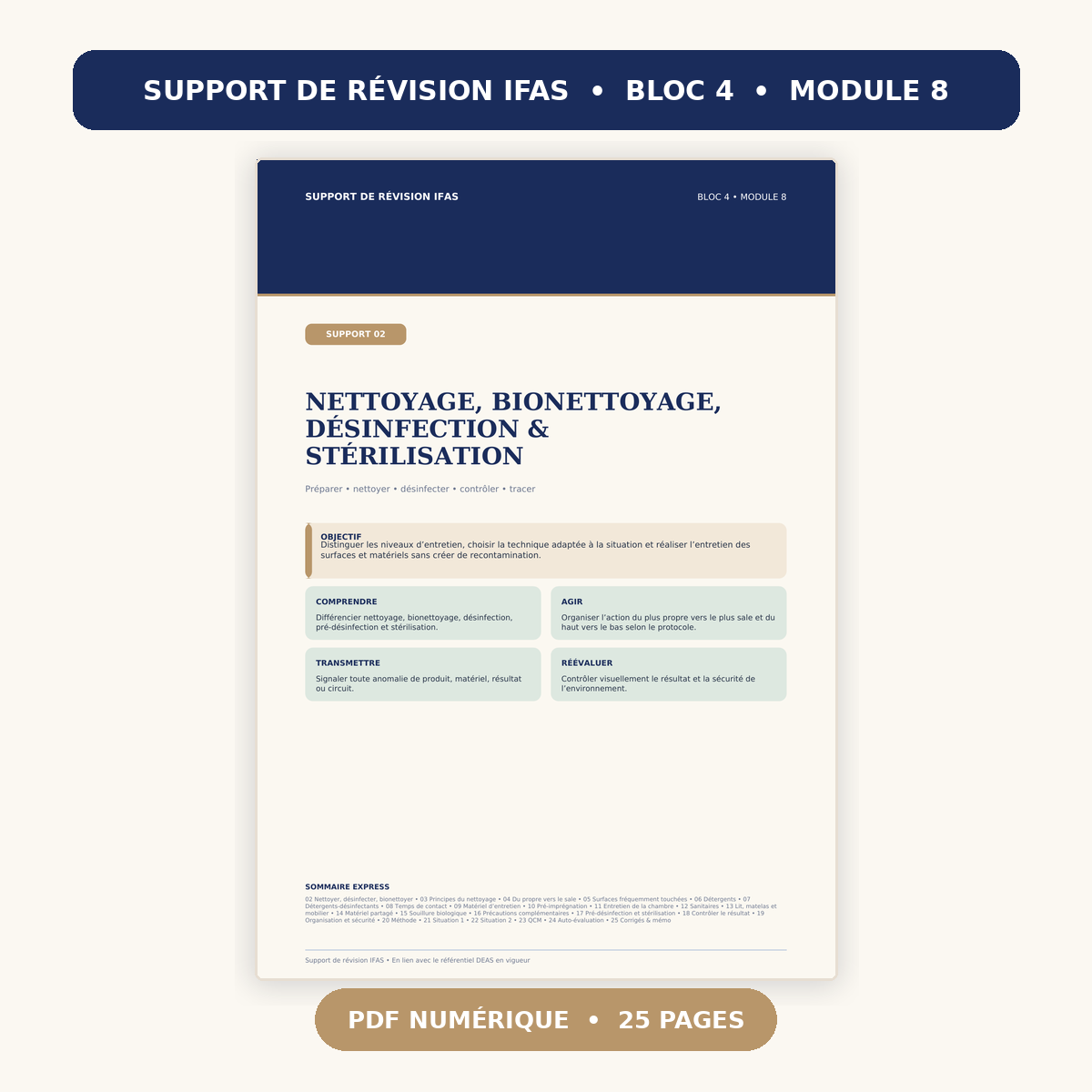 Support de révision IFAS, bloc 4 module 8 : nettoyage, désinfection & stérilisation