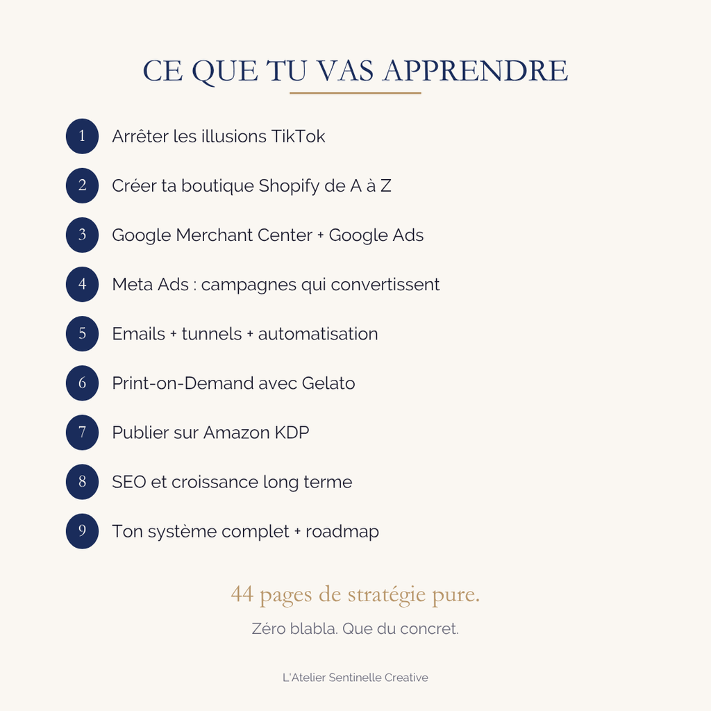 Guide complet e-commerce 2026 – Shopify, Google, Meta & POD sans bullshit