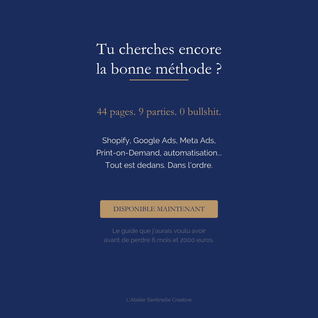 Guide complet e-commerce 2026 – Shopify, Google, Meta & POD sans bullshit