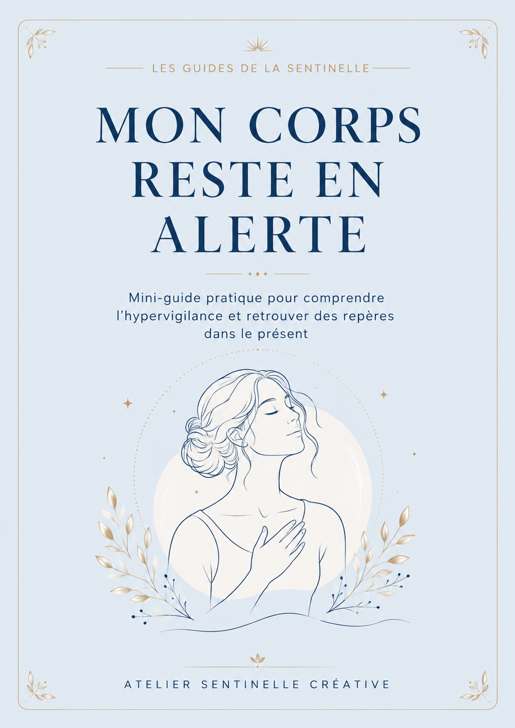 Mini-guide « Mon corps reste en alerte » : couverture bleue avec illustration de femme