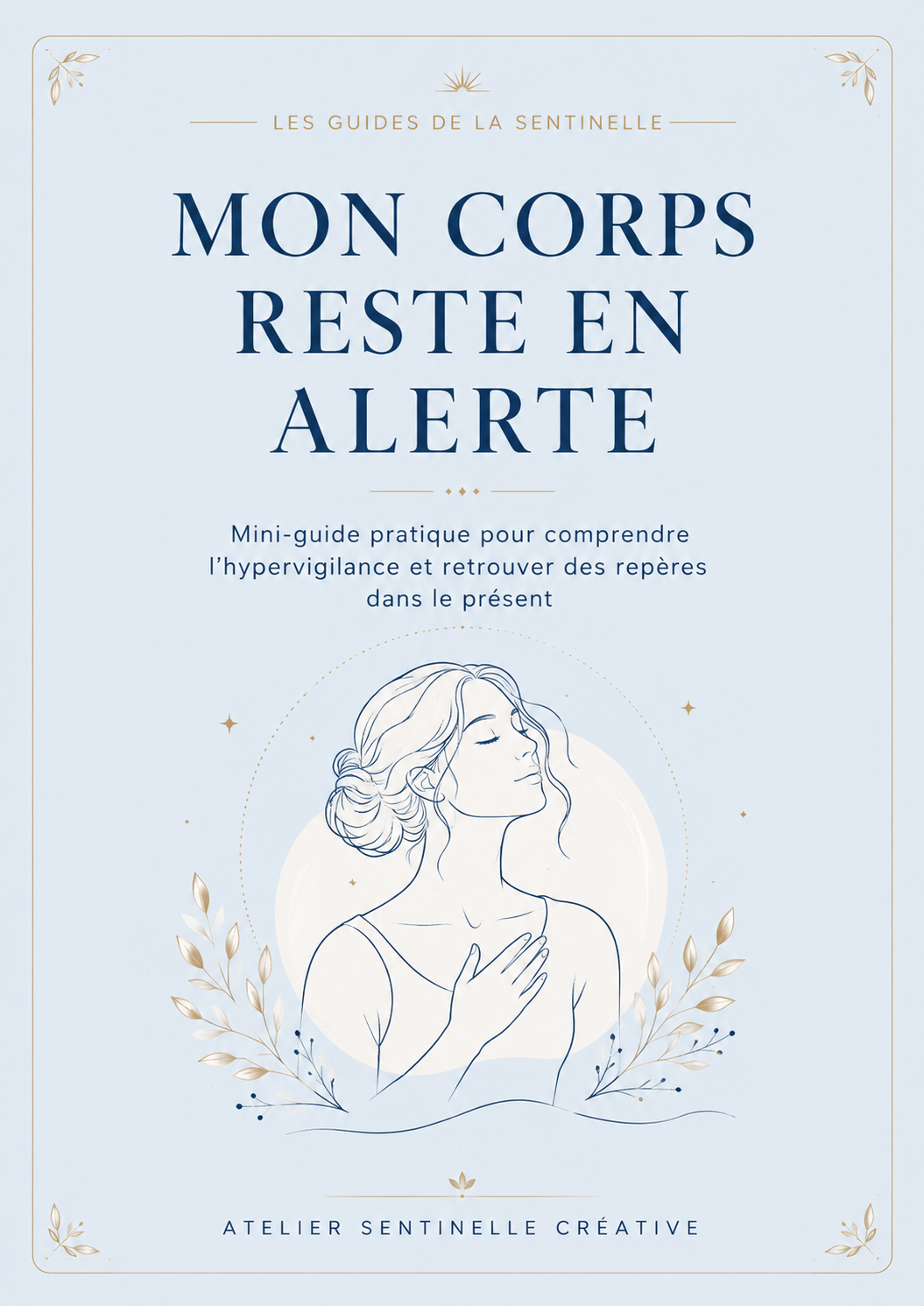 Mini-guide « Mon corps reste en alerte » : couverture bleue avec illustration de femme