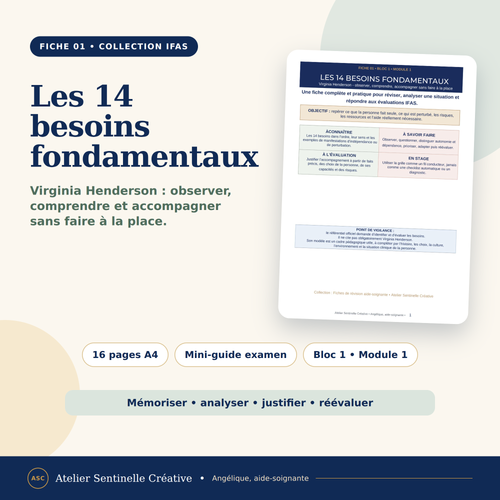 Fiche de révision PDF « Les 14 besoins fondamentaux » : aperçu de la couverture A4.