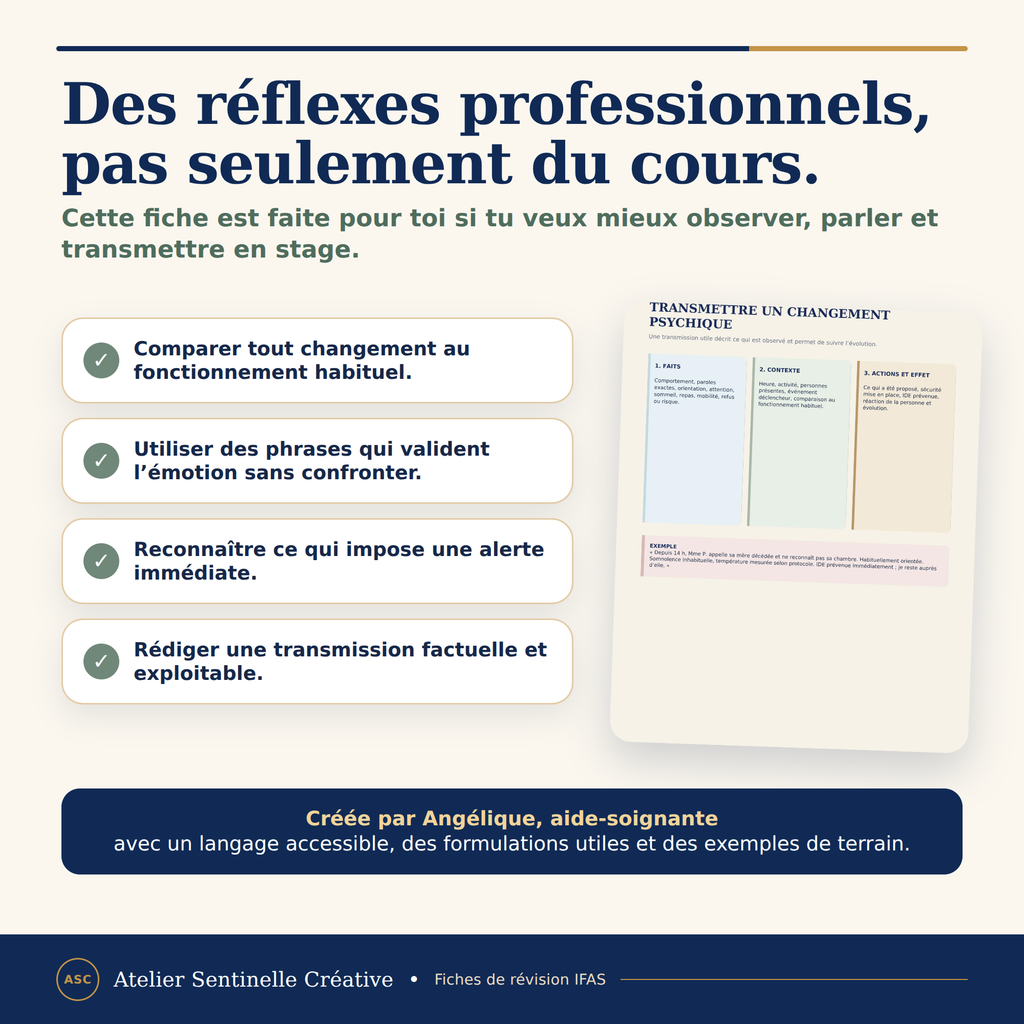 Fiche IFAS : réflexes professionnels pour observer, parler et transmettre en stage.