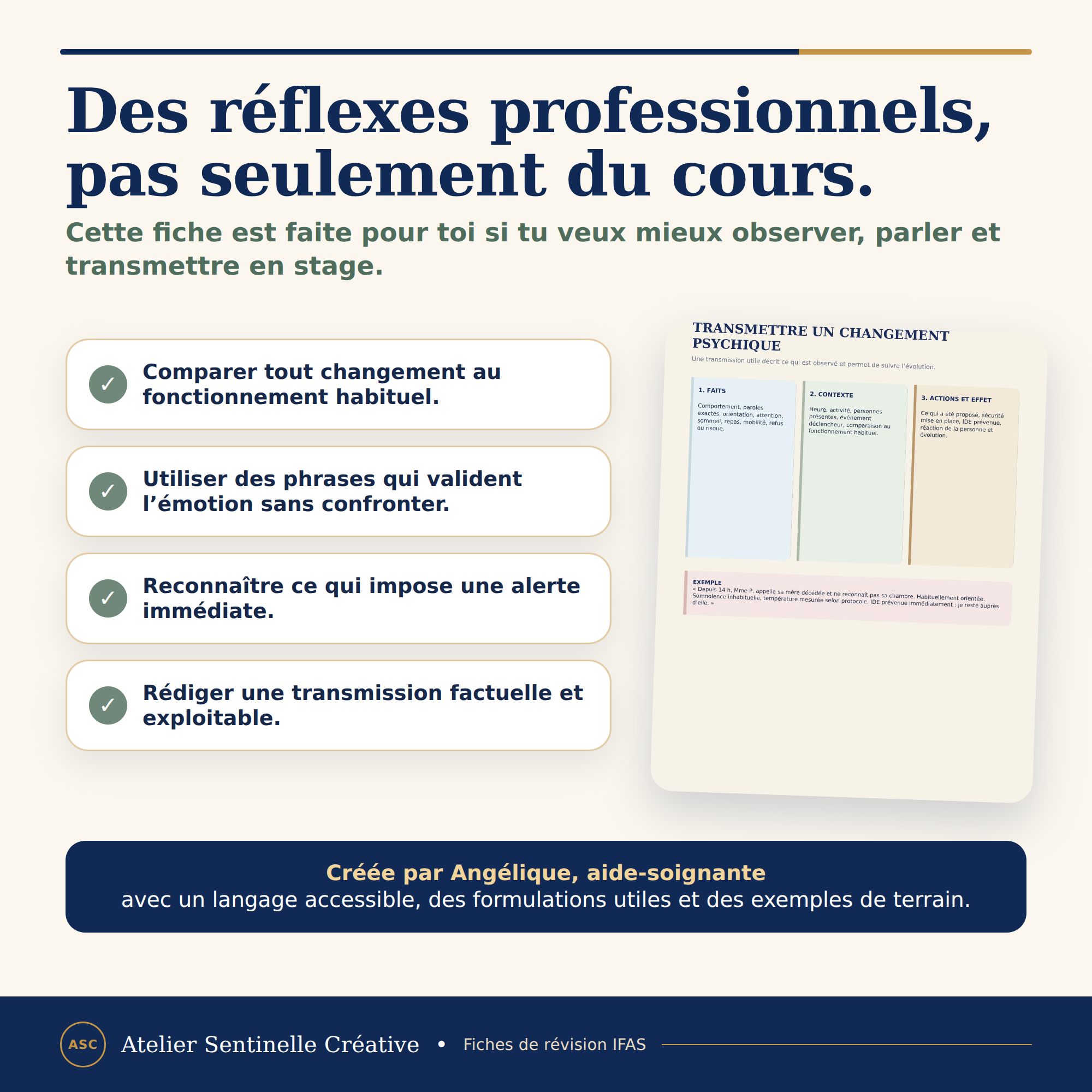 Fiche IFAS : réflexes professionnels pour observer, parler et transmettre en stage.