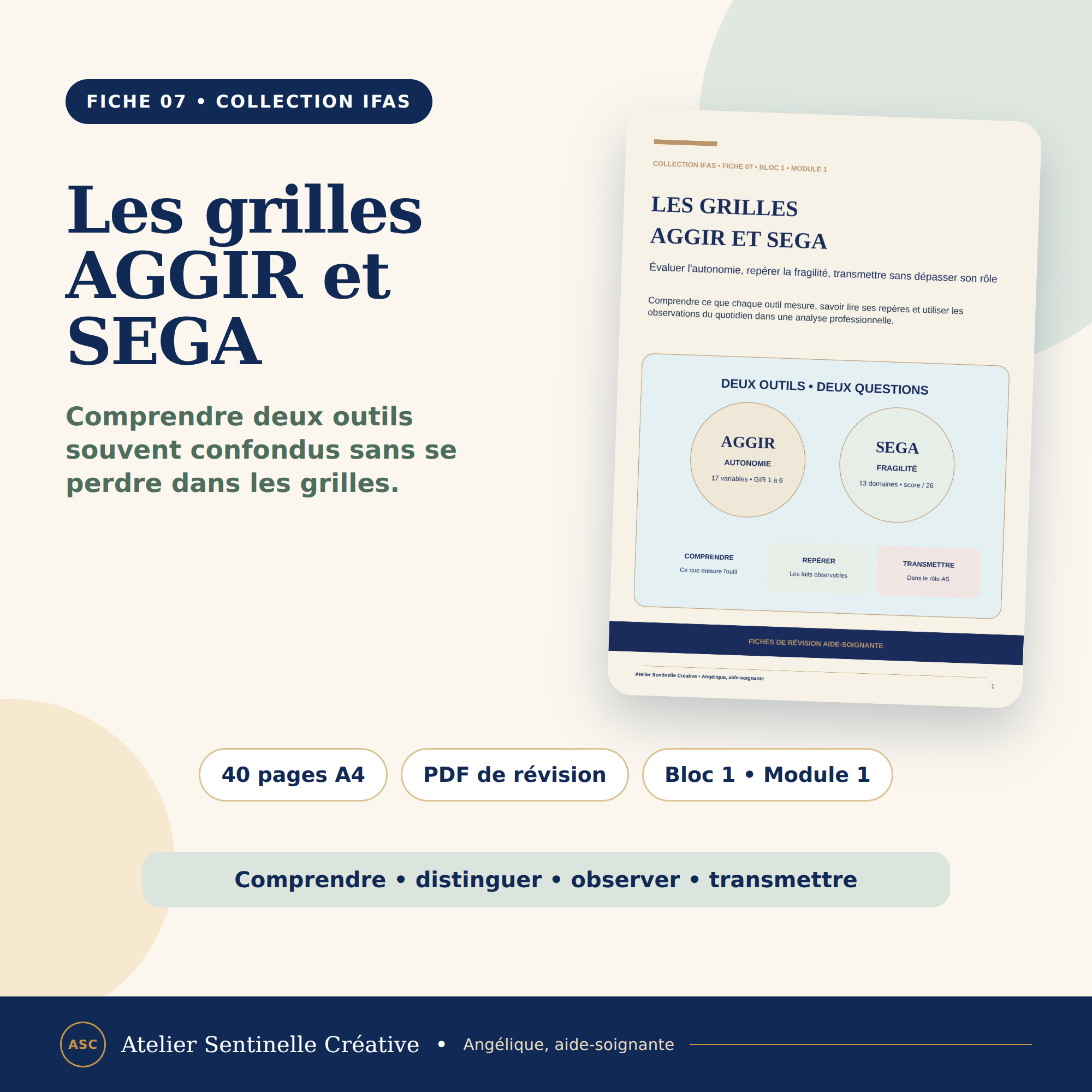 Fiche de révision IFAS AGGIR et SEGA, 40 pages A4, PDF.