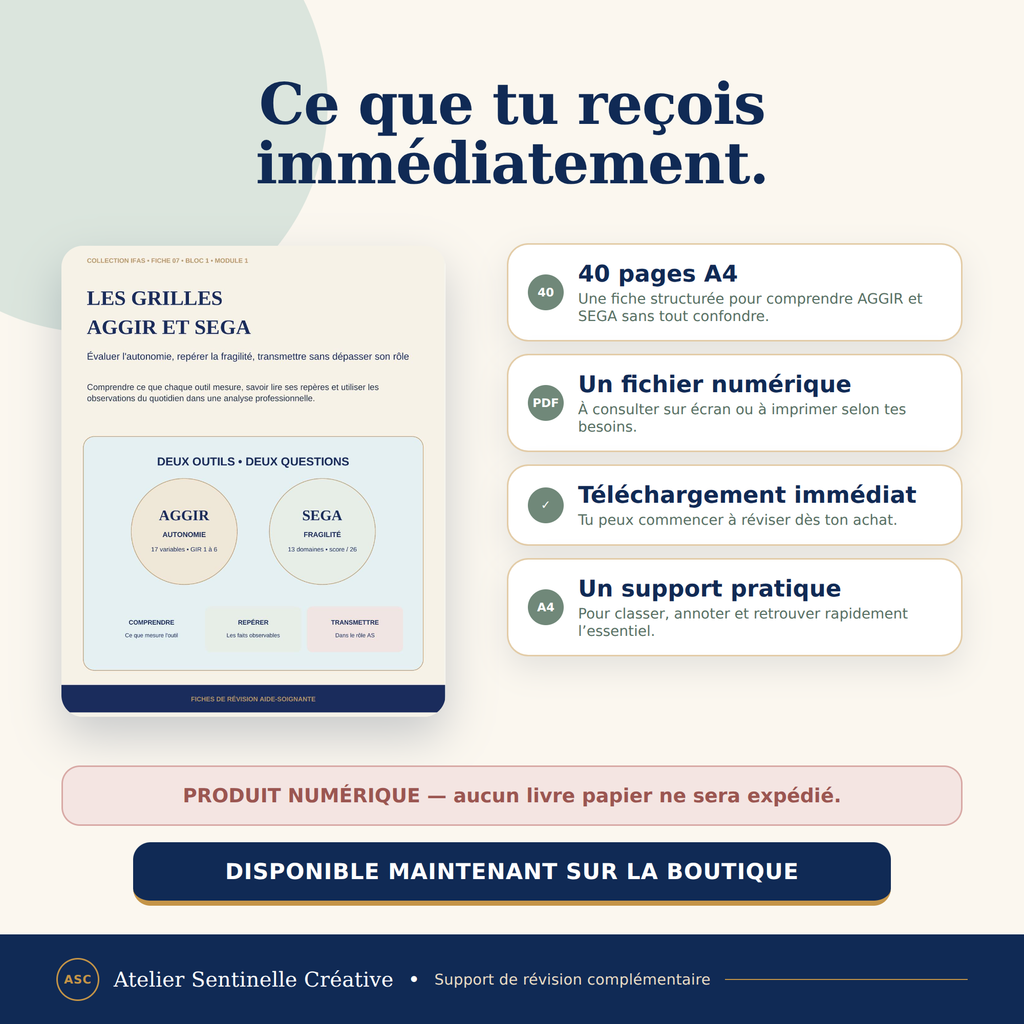 Pack numérique de révision : fiche AGGIR et SEGA, téléchargement immédiat, PDF.