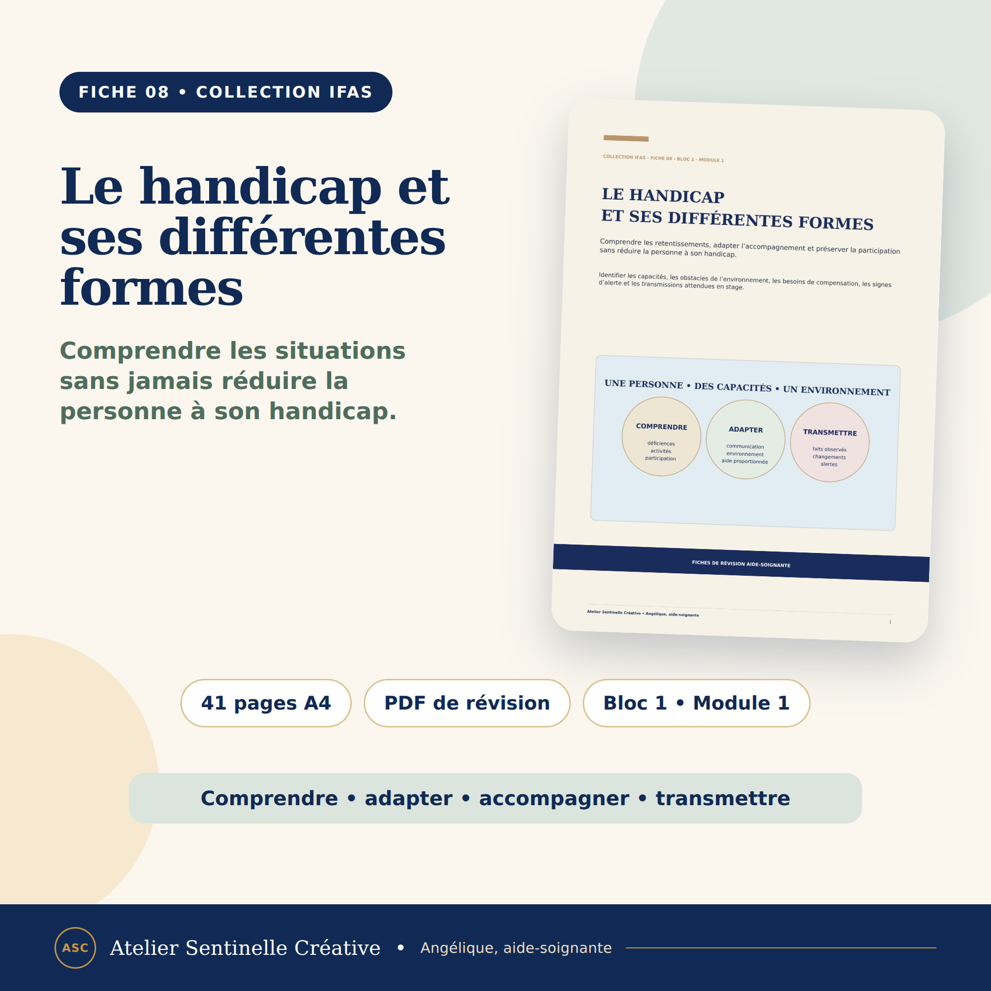 Fiche de révision IFAS sur le handicap, format A4, couverture et aperçu des pages.