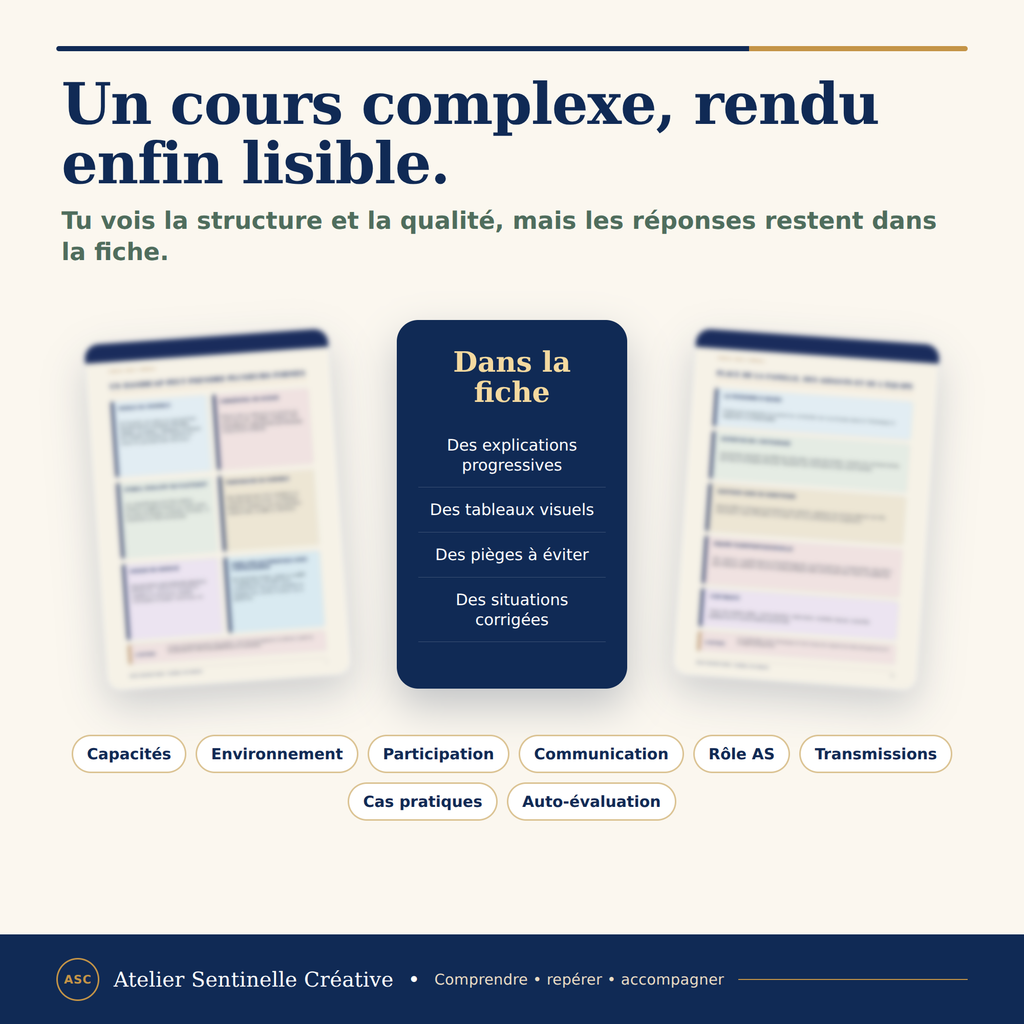 Fiche de révision IFAS avec plan et sections, présentation du contenu par vignettes.