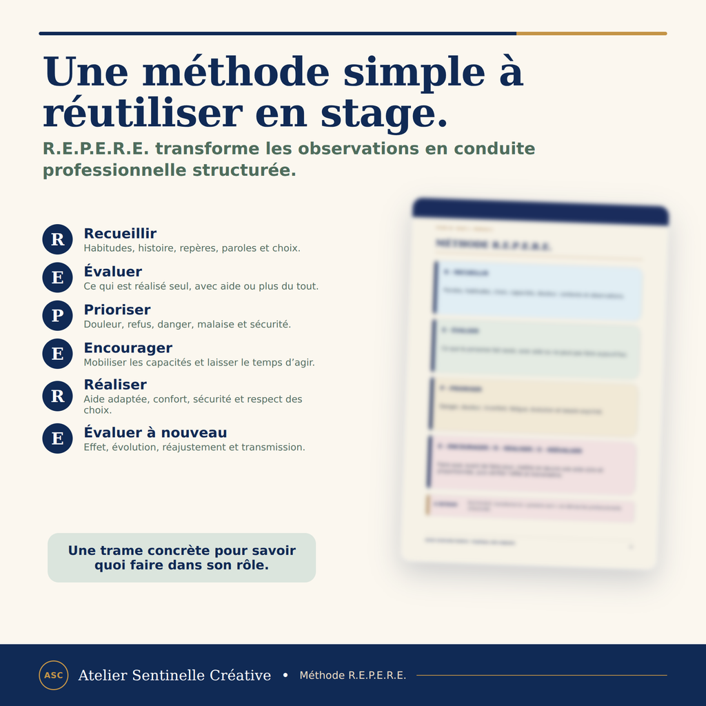 Fiche de révision IFAS « méthode R.E.P.E.R.E. » : étapes pour réutiliser en stage