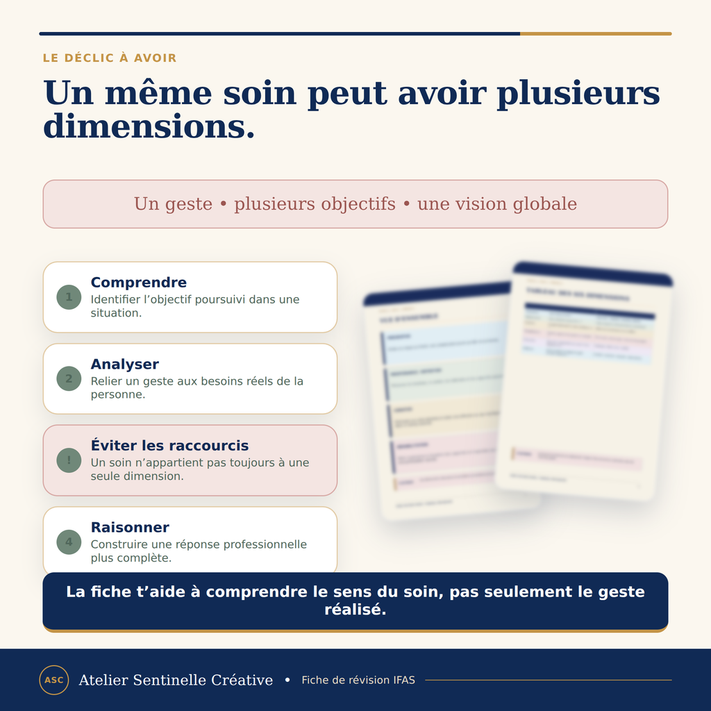 Fiche de révision : un même soin avec plusieurs dimensions, étapes « Comprendre ».