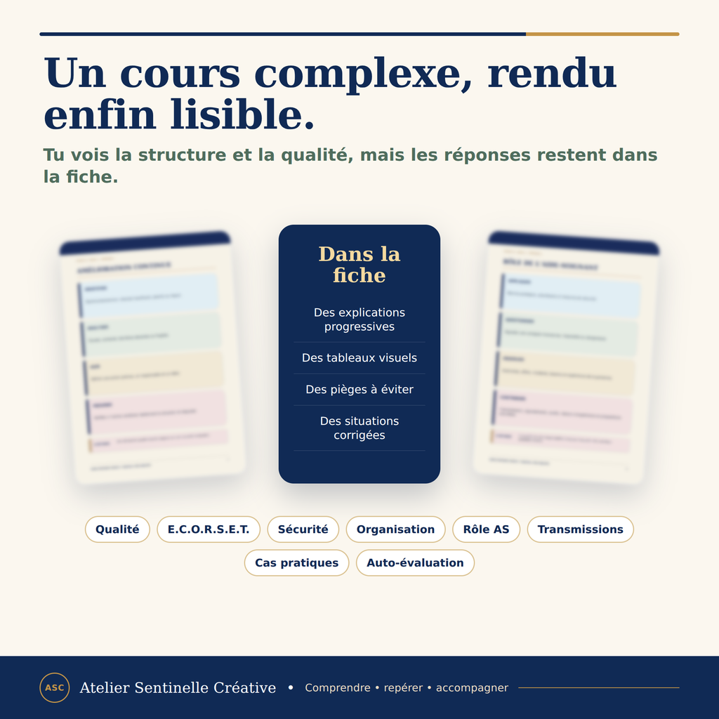 Fiche de révision : cours lisible avec catégories Qualité, E.C.O.R.S.E.T., Sécurité, Organisation.