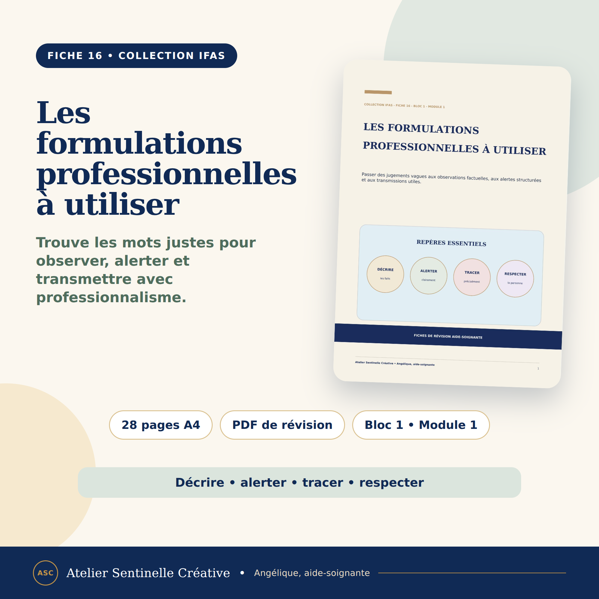 Fiche de révision IFAS avec couverture plastifiée, 28 pages A4 et bloc 1 module 1