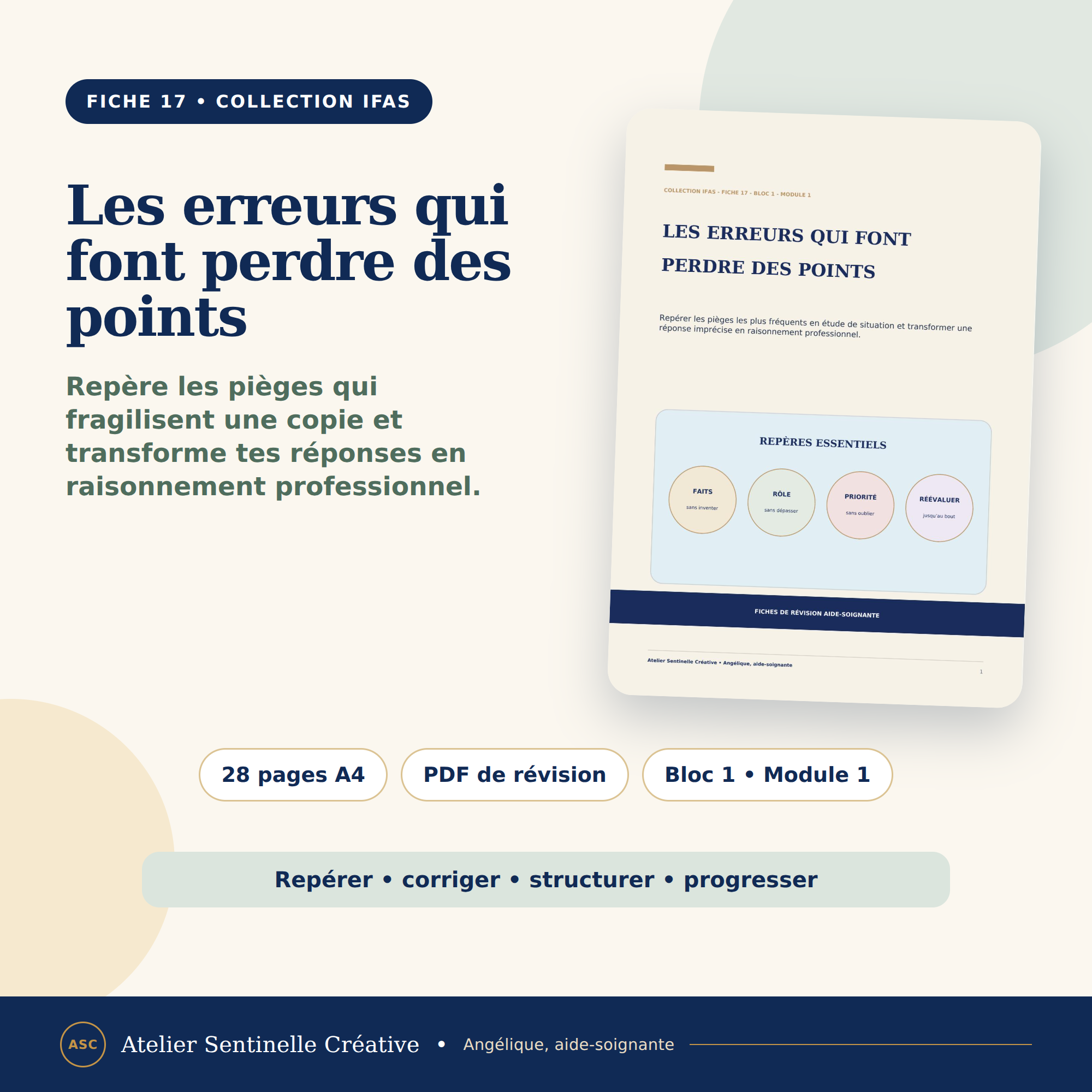 Fiche de révision IFAS 17 : couverture beige, titre en bleu et schéma des étapes