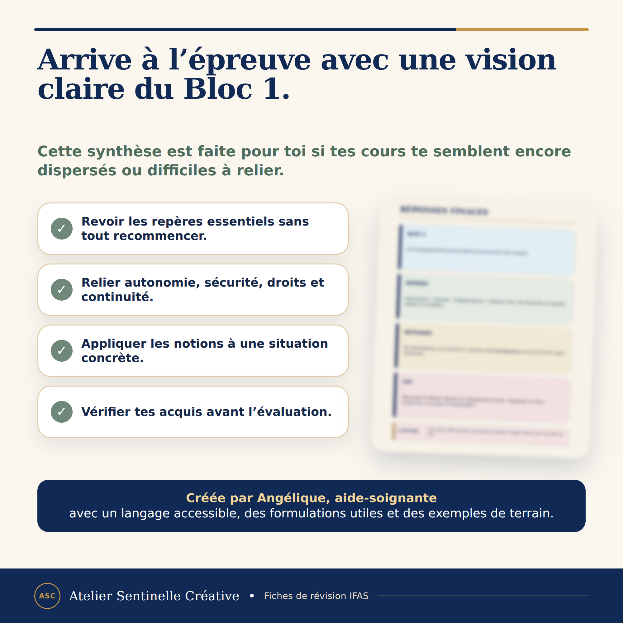 Fiche de révision IFAS 18 : étapes pour relier les notions du Bloc 1, avec méthode claire