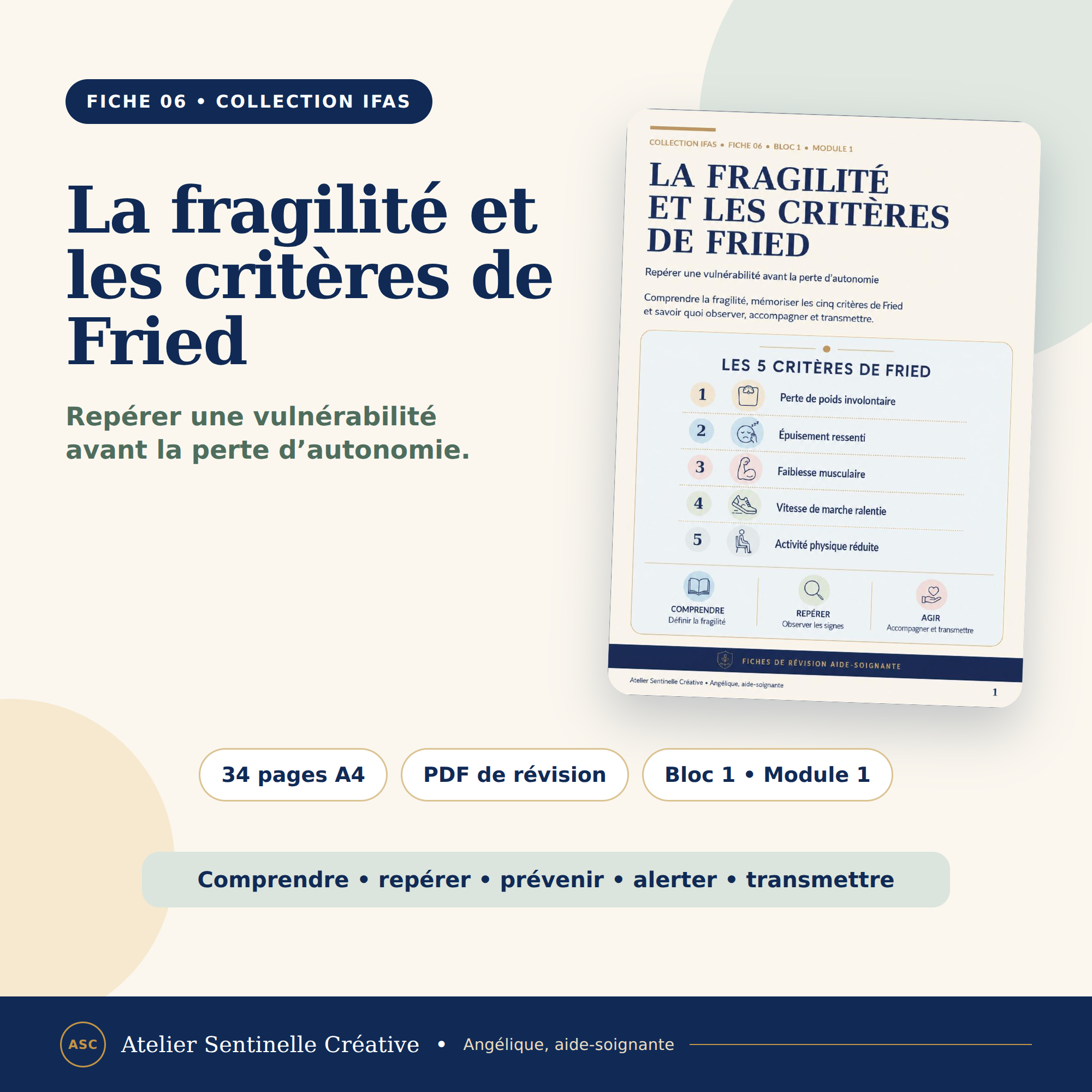 Fiche de révision IFAS « La fragilité et les critères de Fried », 34 pages A4, PDF