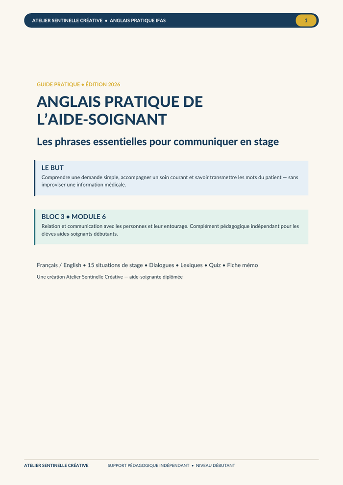 Anglais pratique de l’aide-soignant — 29 pages pour communiquer en stage