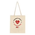 Sac cabas en toile beige avec logo cœur rouge et texte « Humain dedans »
