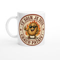 Tasse blanche en céramique avec patate souriante et texte « Ce soir je suis chaud patate »