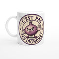 Mug blanc en céramique, illustration oignon violet « C’est pas tes oignons ».