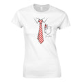 T-shirt femme blanc, imprimé cravate rayée rouge/blanche et poche, « I'm fine »