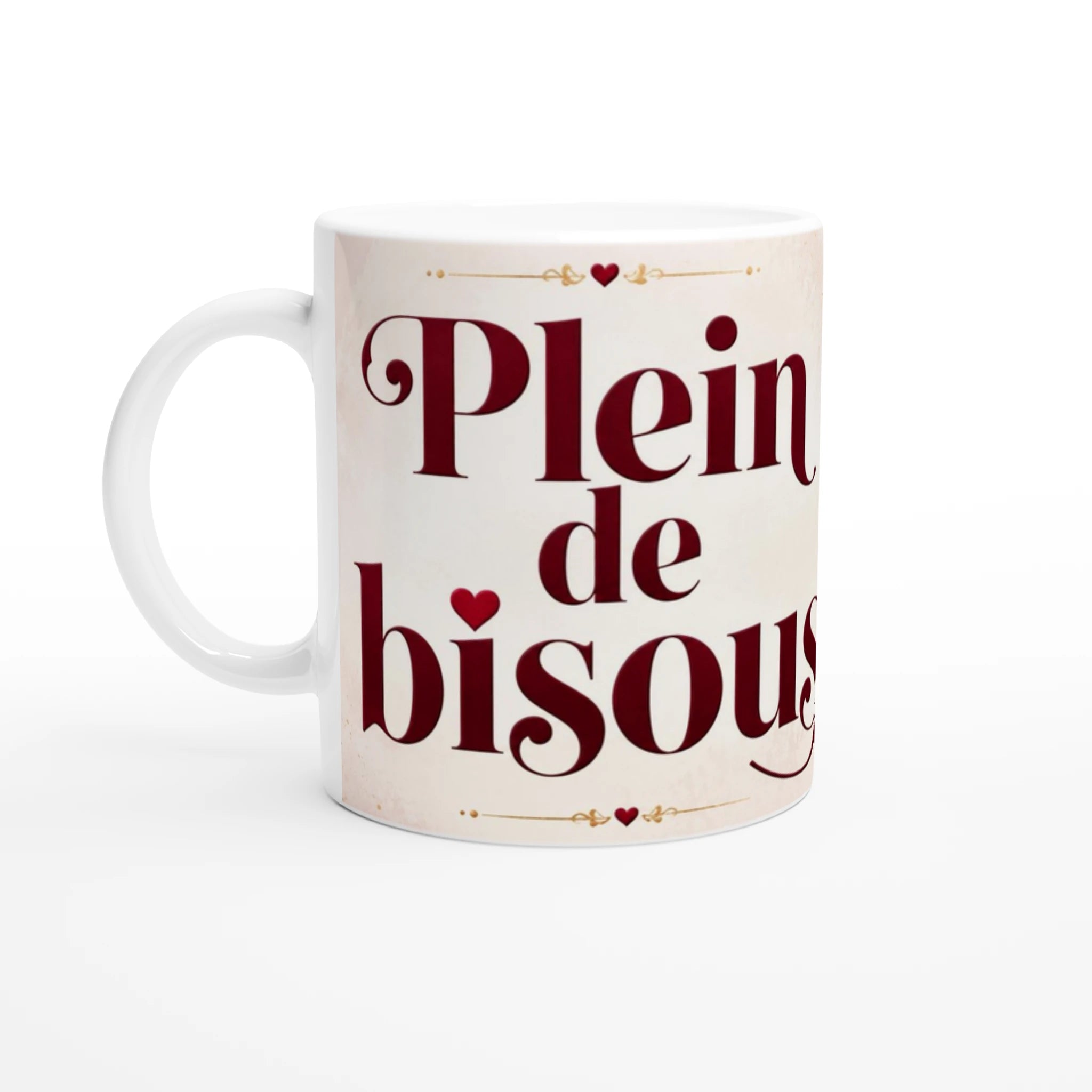 Mug en céramique blanc « Plein de bisous » sur fond clair