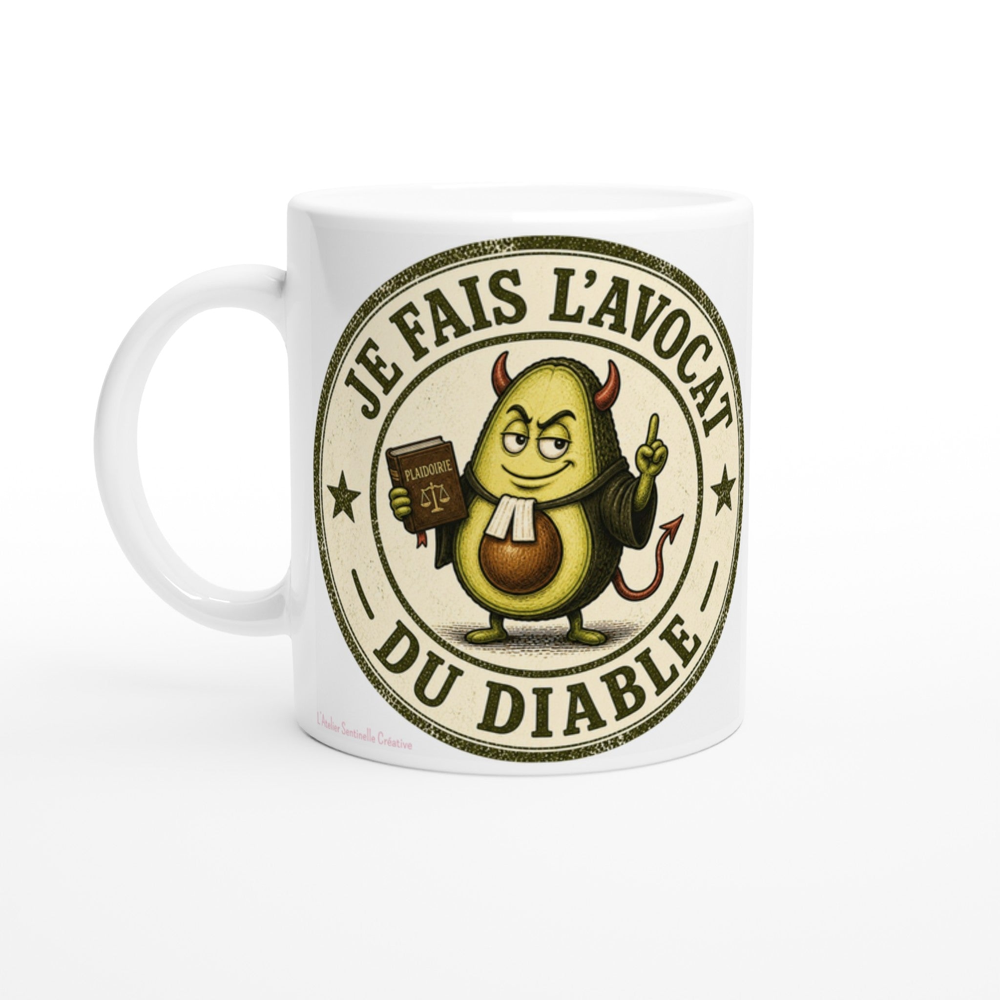 Mug blanc en céramique, grand visuel « Je fais l’avocat du diable » sur la face