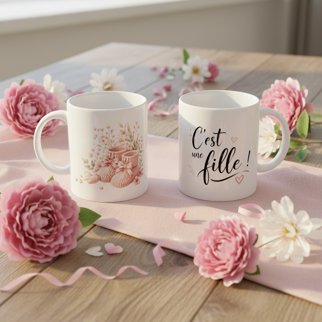 Baby shower deux mugs recto verso