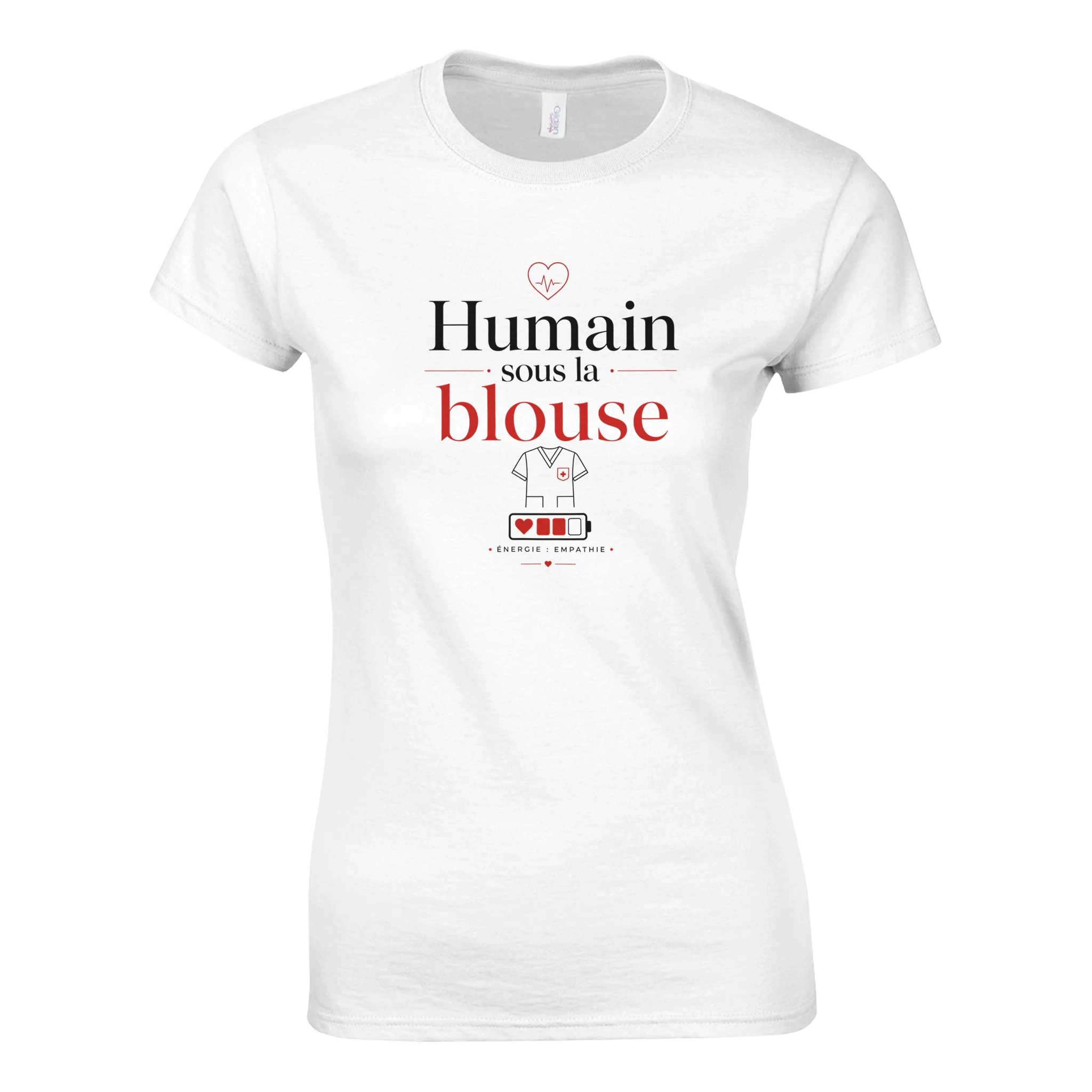 T-shirt blanc manches courtes avec motif « Humain sous la blouse » sur le devant