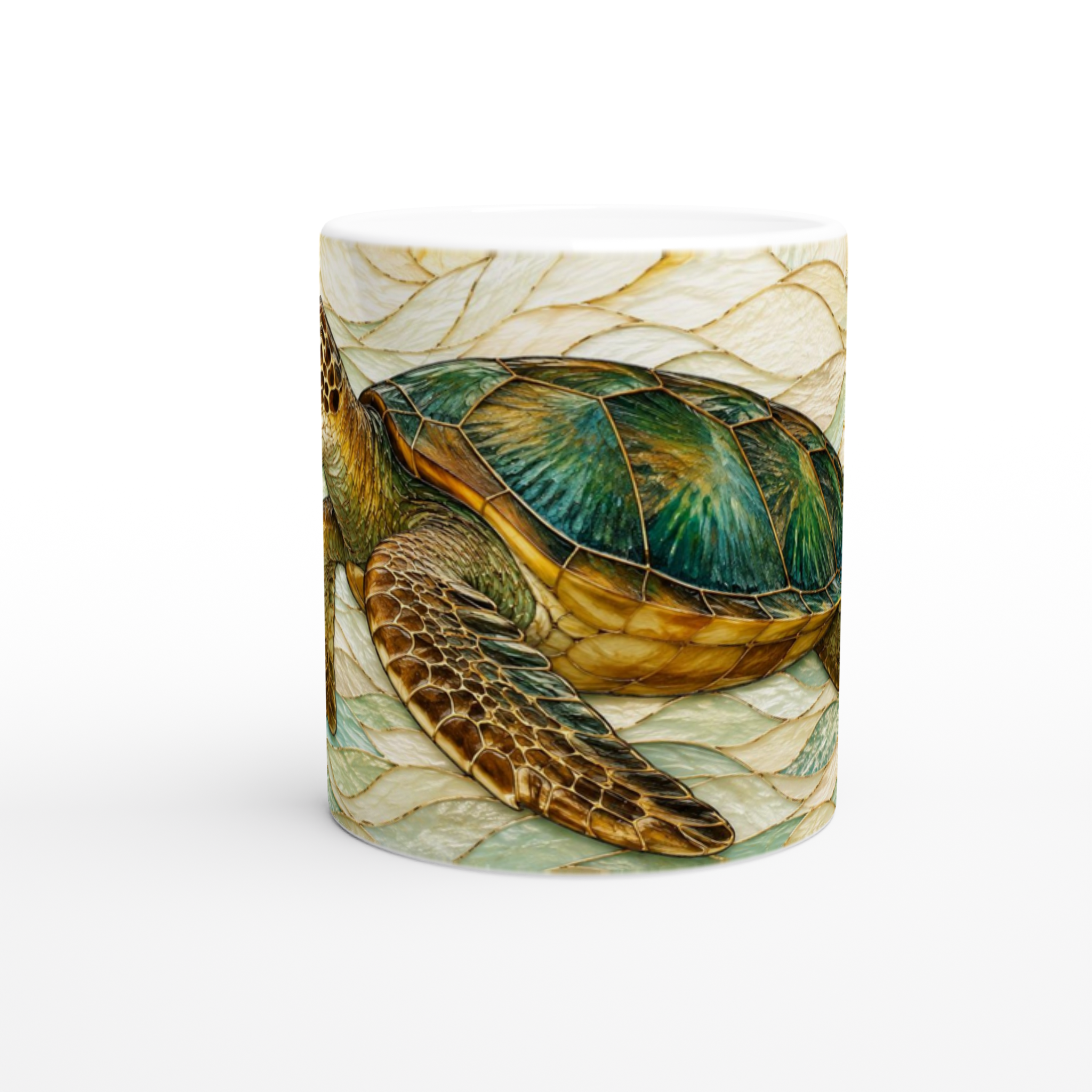 Tasse en céramique blanche 11 oz avec tortue verte et brune, motif sur tout le corps